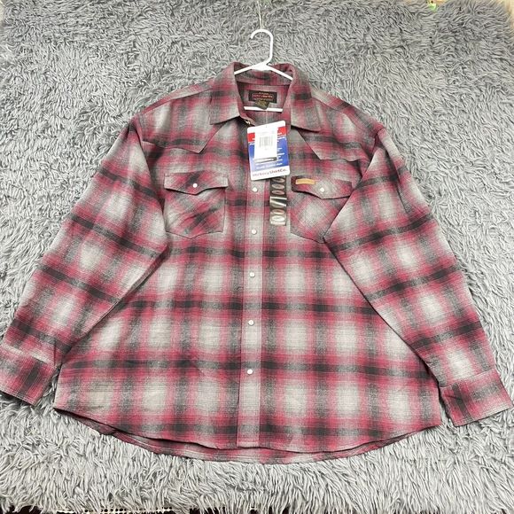 Men’s Extra Heavy Pearl Snap Plaid Flannel Outdoor Shacket Red Black Gry 2XL NWT - Picture 1 of 8